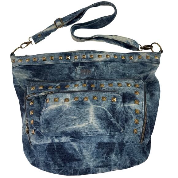 Vtg BillaBong Denim stonewash Blue Shoulder Crossbody Messenger Studded Bag - Picture 1 of 12